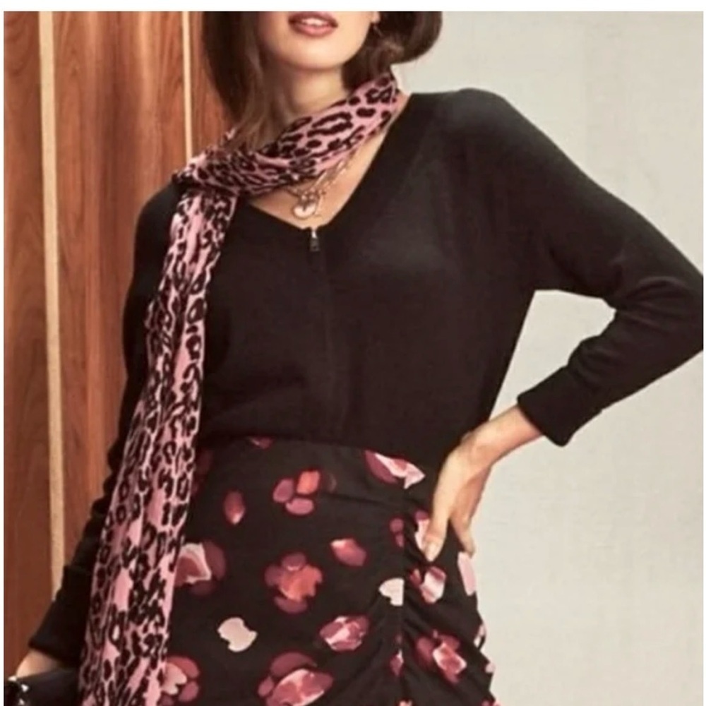 CAbi #5453 Sz Large Elegant Black Switch Cardigan Zip Front V Neck Sweater Y2K